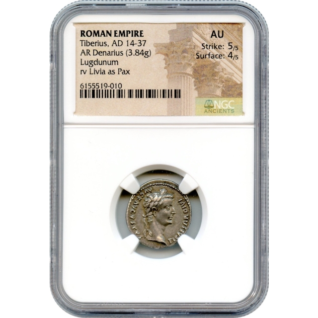 Ancient Rome - 14-37 CE Tiberius AR Denarius NGC AU