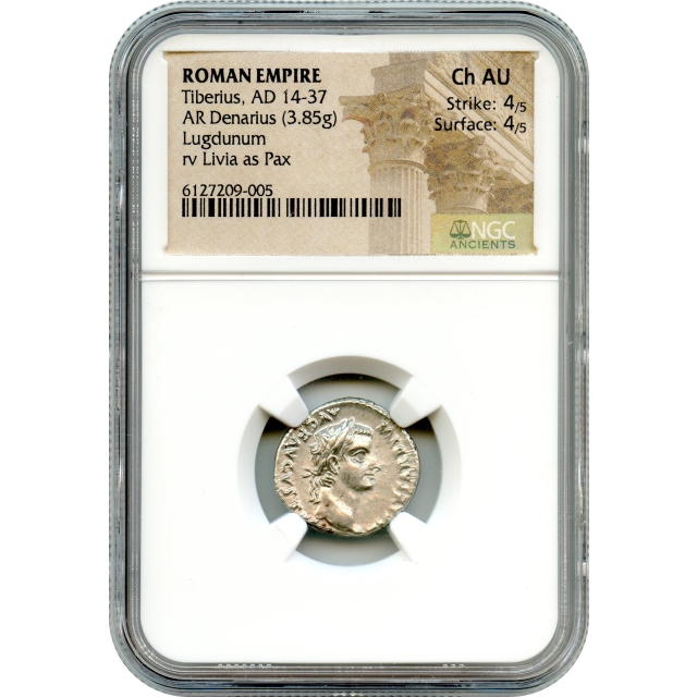 Ancient Rome - 14-37 CE, Tiberius AR Denarius, NGC Choice AU - the Biblical Tribute Penny