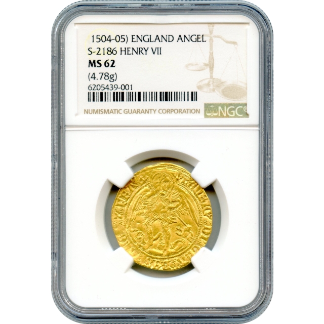 World Gold - 1504-1505 Great Britain Henry VII, Angel S-2186 NGC MS62