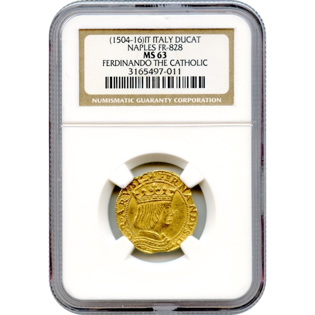 World Gold - ND (1504-1516) Gold Ducat, Fernando the Catholic Madrid, Italy NGC MS63