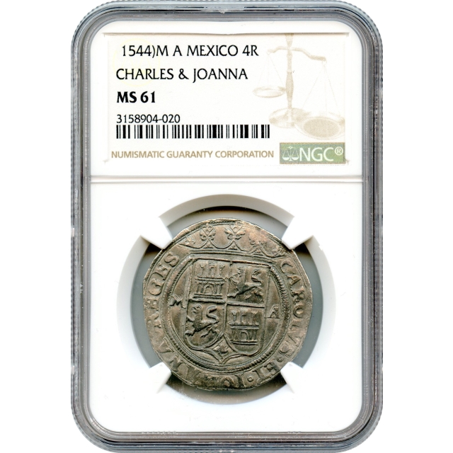 World Silver - 1542-55 4 Reales Mexico City, Mexico. Late Series NGC MS61