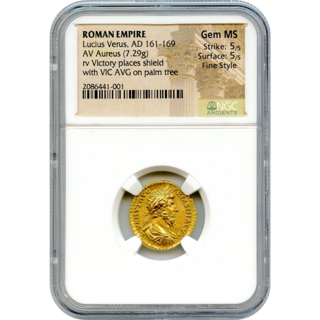 Ancient Rome - 161-169 AD Lucius Verus AV Aureus NGC GEM MS in Fine Style