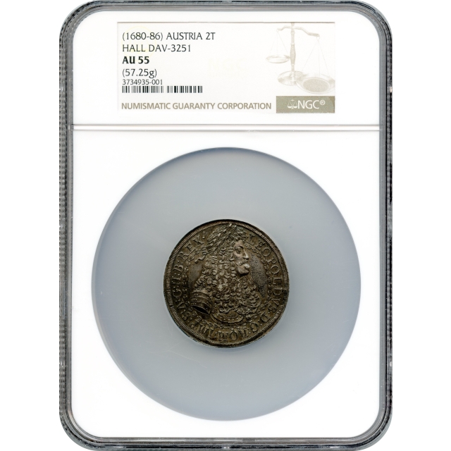 World Silver - 1680-86 Austria 2 Thaler NGC AU55