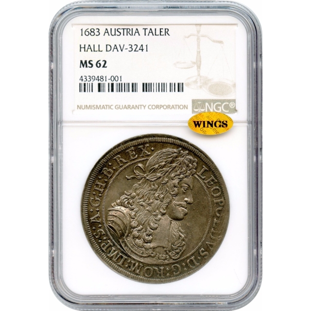 World Silver - 1683 Austria Thaler NGC MS62 (Wings)