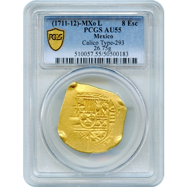 World Gold - 1711-1712- MXo L 8 Escudos Mexico, Calico Type-293 PCGS AU55 Ex. 1715 Fleet