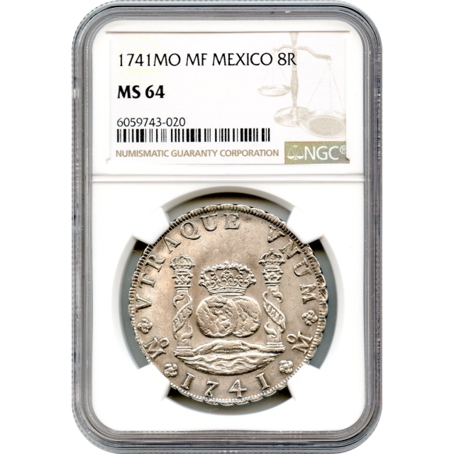 World Silver - 1741MO MF 8 Reales, Mexico NGC MS64