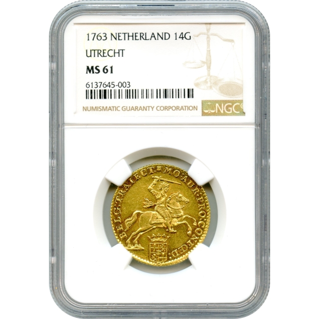 World Gold - 1763 14 Gulden Netherland Utrecht NGC MS61