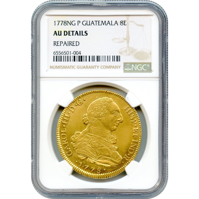 1778NG P 8 Escudos Guatemala NGC AU Details (Ex.Rare issue!)