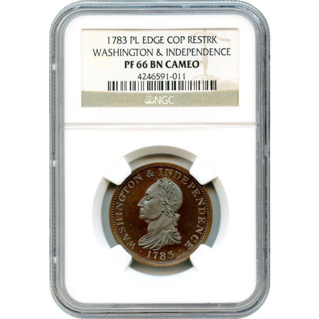 Medal - 1783 Washington & Independence Copper Restrike, Plain Edge NGC PR66 Cameo
