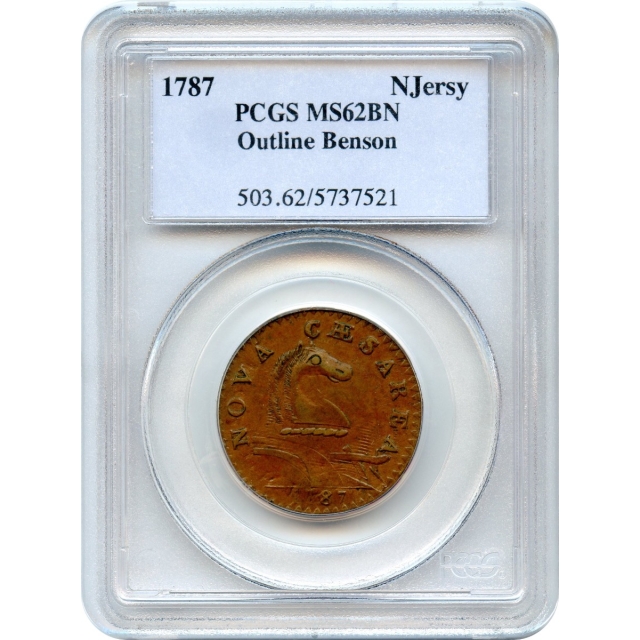 1787 New Jersey Copper Colonial, Outlined Shield PCGS MS62BN