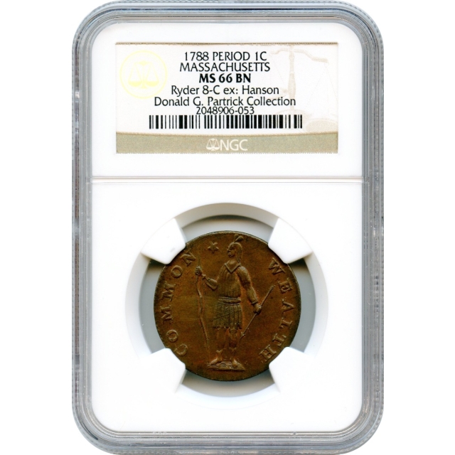 1788 1C Colonial Massachusetts with Period NGC MS66BN