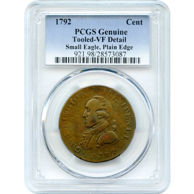 1792 Cent Washington Getz, Small Eagle Colonial PCGS MS Genuine