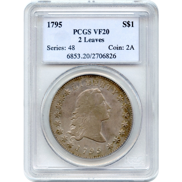 1795 $1 Flowing Hair Silver Dollar, 2 Leaves BB-21 PCGS VF20