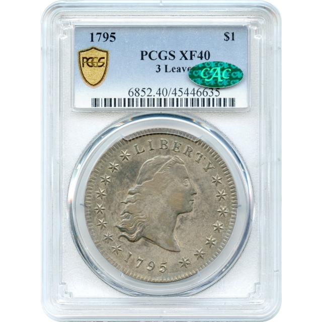 1795 $1 Flowing Hair Silver Dollar, BB-27 3 Leaves PCGS XF40 (CAC)