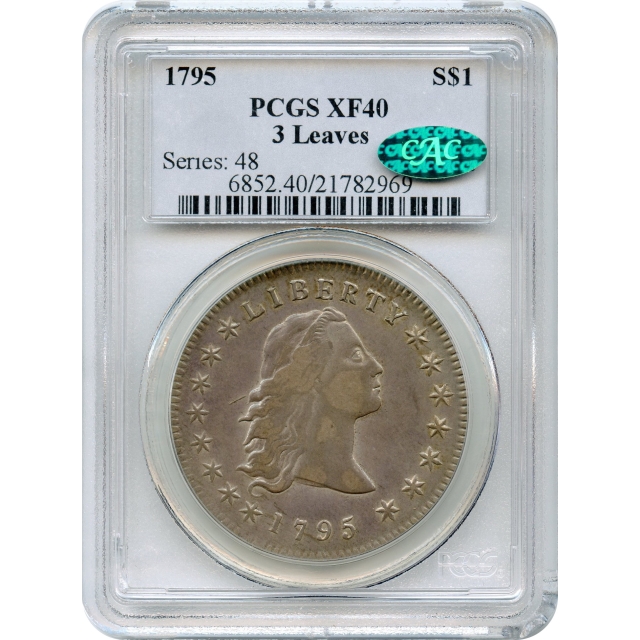 1795 $1 Flowing Hair Silver Dollar, 3 Leaves BB-27 PCGS XF40 (CAC)