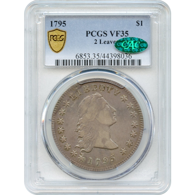 1795 $1 Flowing Hair Silver Dollar, 2 Leaves BB-21 PCGS VF35 (CAC)