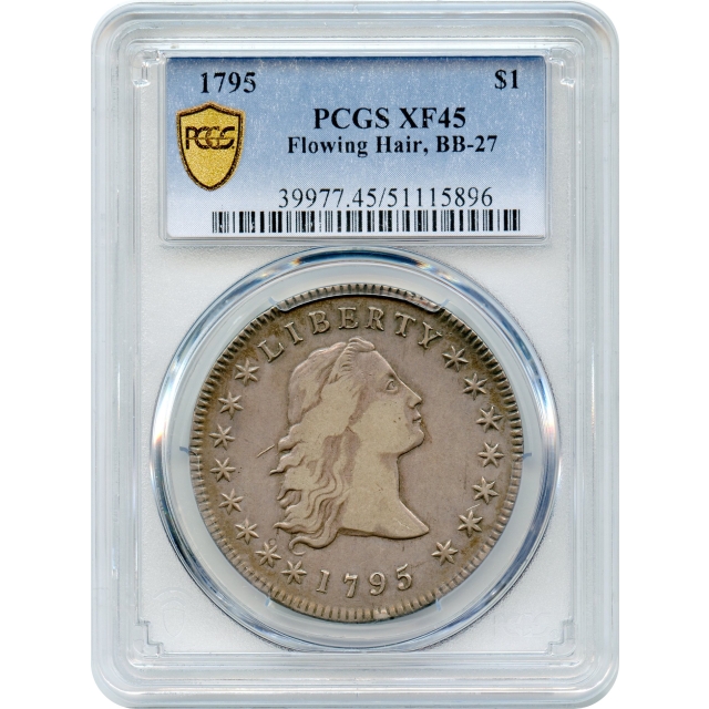 1795 $1 Flowing Hair Silver Dollar, BB-27 3 Leaves PCGS XF45