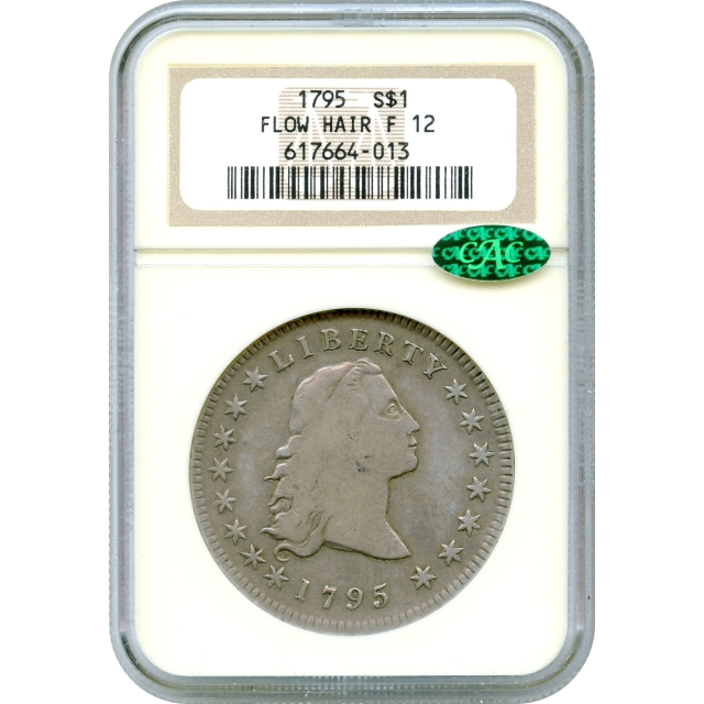 1795 $1 Flowing Hair Silver Dollar, BB-27 3 Leaves NGC F12 (CAC)