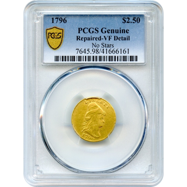 1796 $2.50 Draped Bust Quarter Eagle, No Stars, PCGS VF Details "Historic U.S. Gold Coin"