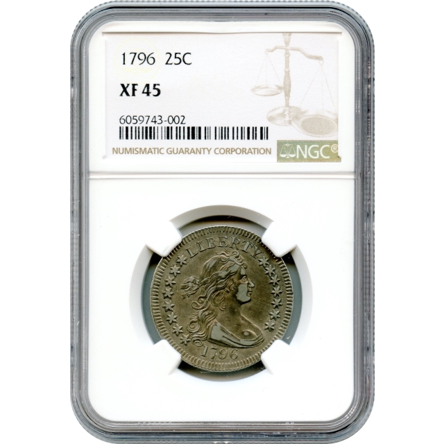 1796 25C Draped Bust Quarter Dollar, Small Eagle NGC XF45