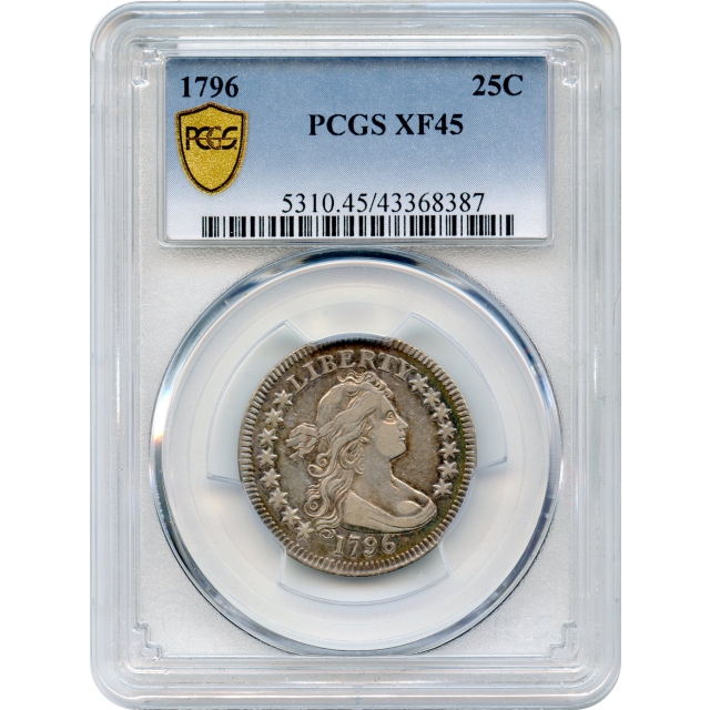 1796 25C Draped Bust Quarter Dollar, Small Eagle PCGS XF45 - Great rarity and one-year type!