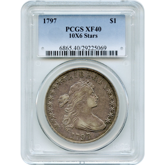 1797 $1 Draped Bust Silver Dollar, 10X6 Stars PCGS XF40