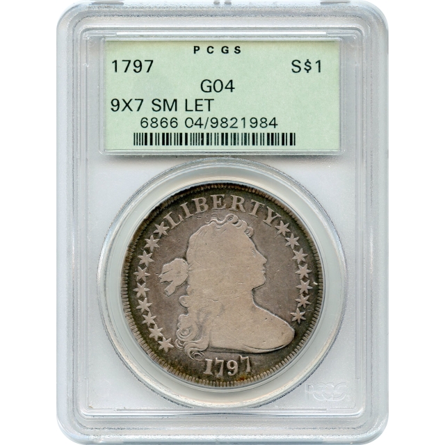 1797 $1 Draped Bust Silver Dollar, 9X7 Small Letters PCGS G4