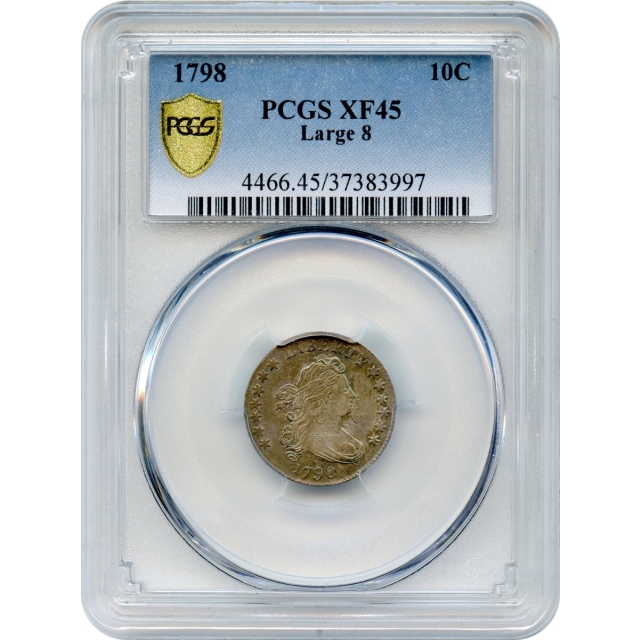 1798 10C Draped Bust Dime, Large 8 PCGS XF45