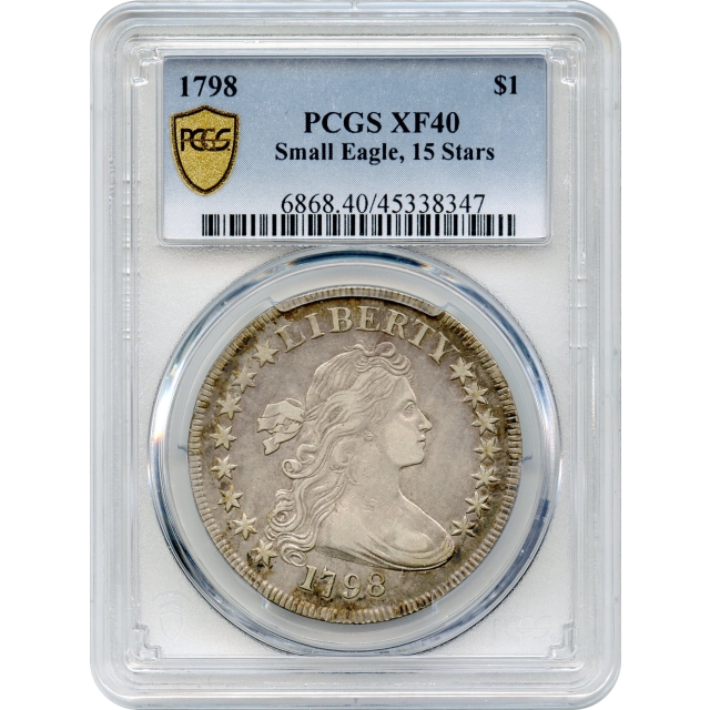 1798 $1 Draped Bust Silver Dollar, Small Eagle 15 Stars PCGS XF40