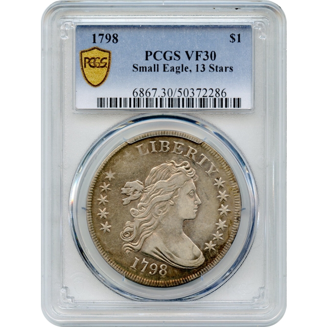 1798 $1 Draped Bust Silver Dollar, Small Eagle 13 Stars PCGS VF30