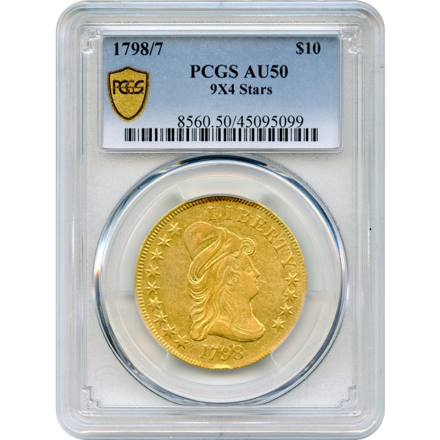 1798/7 $10 Draped Bust Eagle, 9X4 Stars PCGS AU50