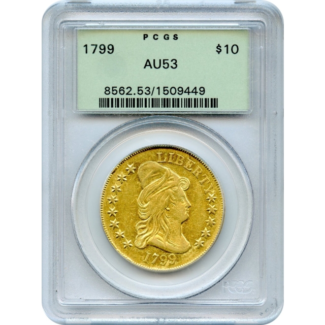 1799 $10 Draped Bust Eagle, Large Stars Obverse PCGS AU53