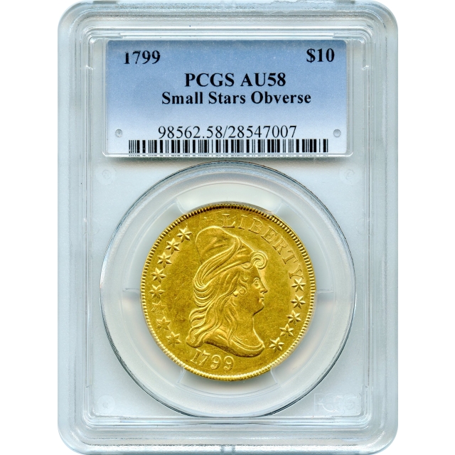 1799 $10 Draped Bust Eagle, Small Stars Obverse PCGS AU58