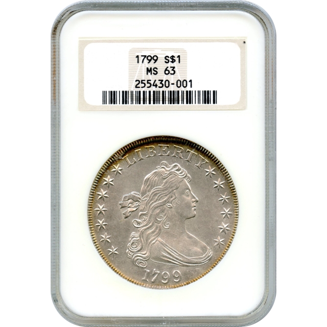 1799 $1 Draped Bust Silver Dollar, BB-163 NGC MS63
