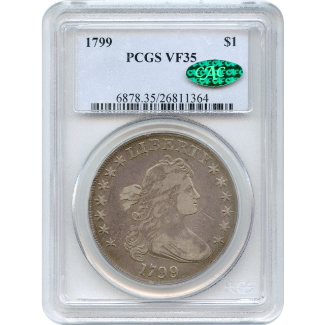 1799 $1 Draped Bust Silver Dollar, BB-157 PCGS VF35 (CAC)