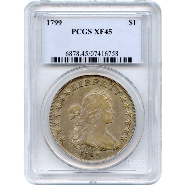 1799 $1 Draped Bust Silver Dollar, 7x6 Obverse Stars BB-166  PCGS XF45 - “Apostrophe” variety