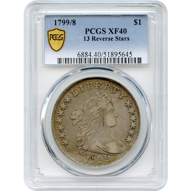 1799/8 $1 Draped Bust Silver Dollar, 13 Reverse Stars PCGS XF40