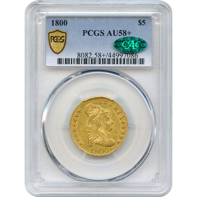 1800 $5 Capped Bust Half Eagle, BD-2 PCGS AU58+ (CAC) Ex. Hain Collection