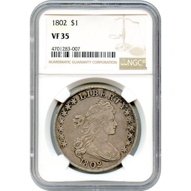 1802 $1 Draped Bust Silver Dollar NGC VF35