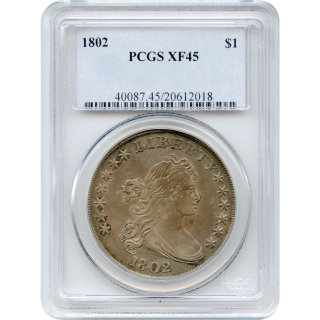 1802 $1 Draped Bust Silver Dollar PCGS XF45