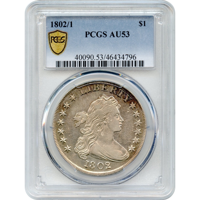 1802/1 $1 Draped Bust Silver Dollar, BB-234 PCGS AU53