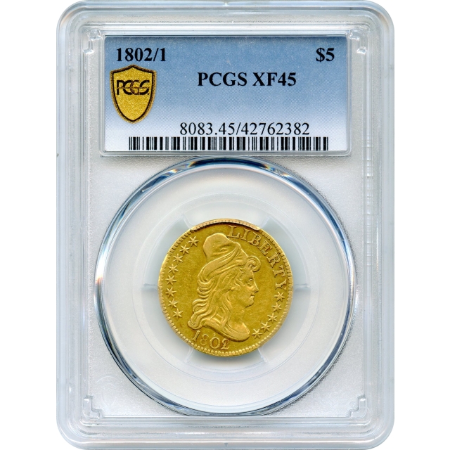 1802/1 $5 Draped Bust Half Eagle PCGS XF45