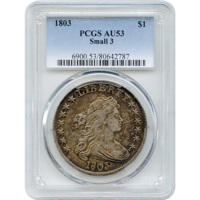 1803 $1 Draped Bust Silver Dollar, Small 3 PCGS AU53