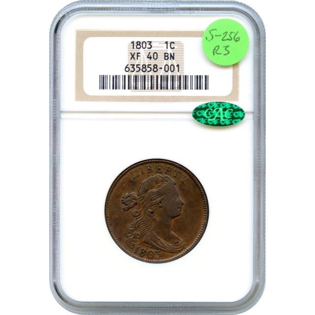 1803 1C Draped Bust Large Cent NGC XF40 (CAC)