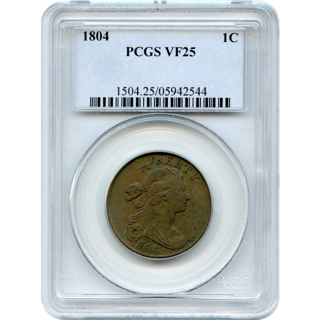 1804 1C Draped Bust Large Cent PCGS VF25 - key date!