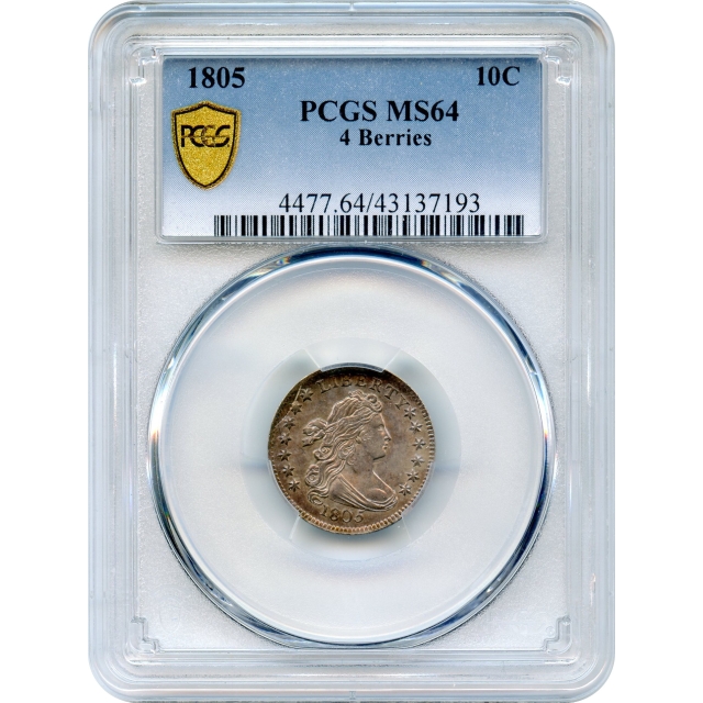 1805 10C Draped Bust Dime, 4 Berries variety, PCGS MS64 -Iconic, Classic Design