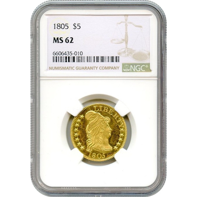 1805 $5 Draped Bust Half Eagle NGC MS62 (Amazing Prooflike surfaces!)