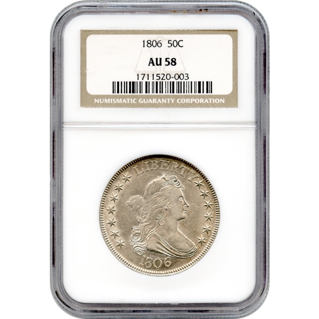 1806 50C Draped Bust Half Dollar, Large Eagle, NGC AU58 - Iconic, Classic Design