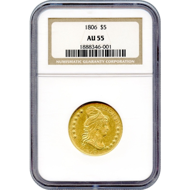 1806 $5 Draped Bust Half Eagle, Round Top 6 NGC AU55