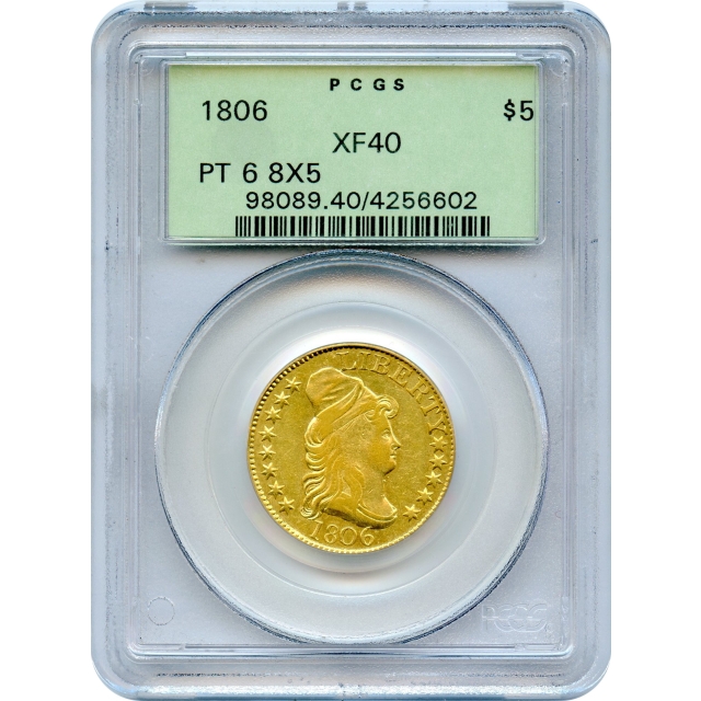 1806 $5 Draped Bust Half Eagle, Pointed 6, 8X5 Stars PCGS XF40